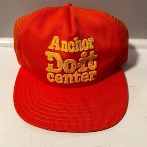 Vintage 80s "anchor do it center" orange and yellow trucker style mesh SnapBack